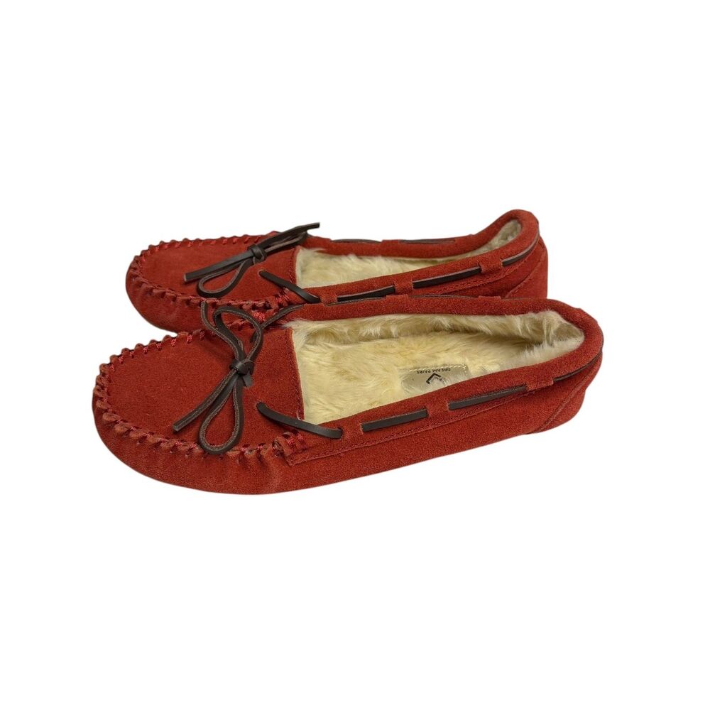 Dream Pairs Shozie Moccasin Slippers Shoes Suede Leather Faux Fur Lined Red 8
